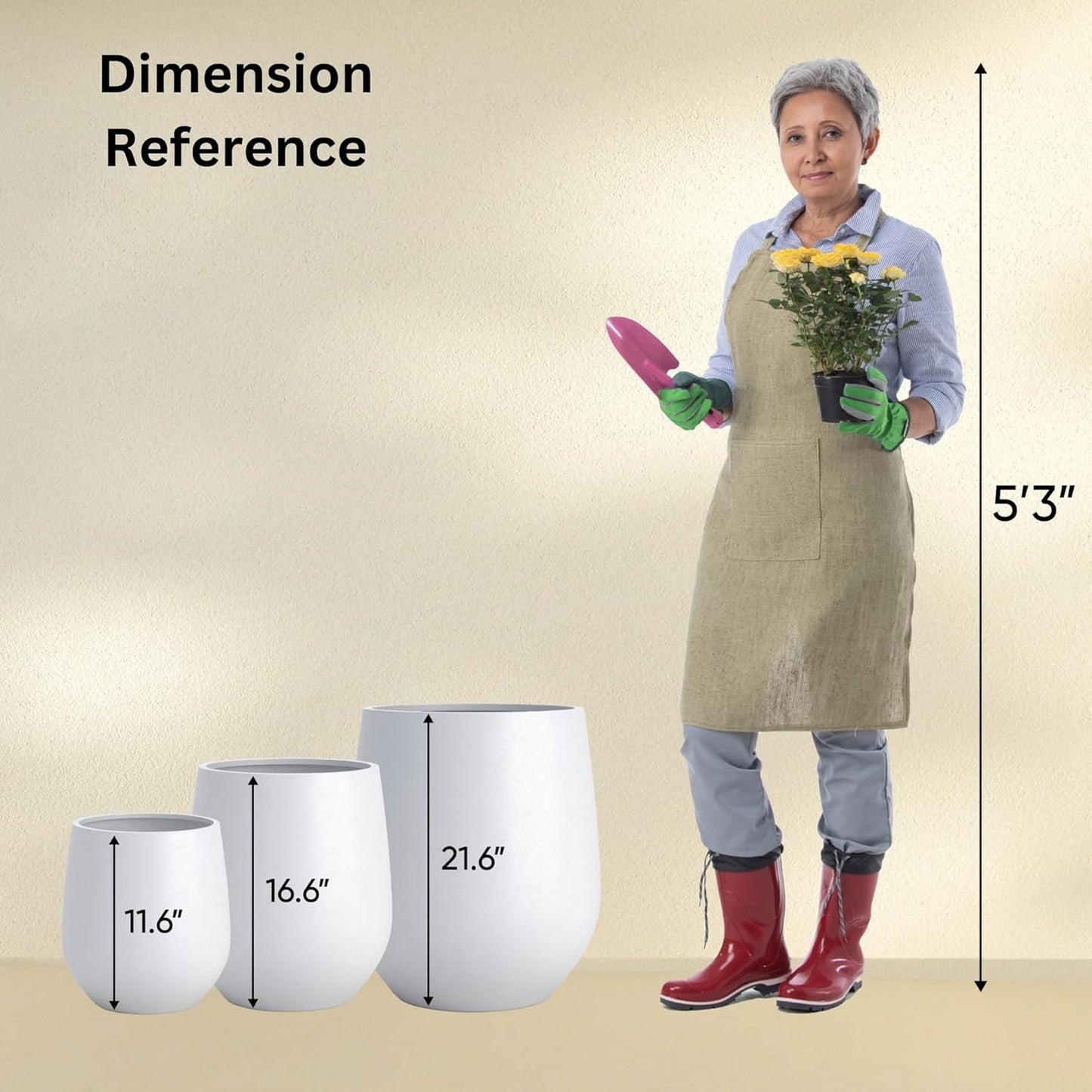 DTY Signature Mount Wilson Lightweight and Durable Modern Fiberstone Tapered Planter for Indoor Outdoor Drainage Hole & Rubber Plug Weather Resistant, 21.7" H x 20" Dia,15.7" Opening - Large, Gray