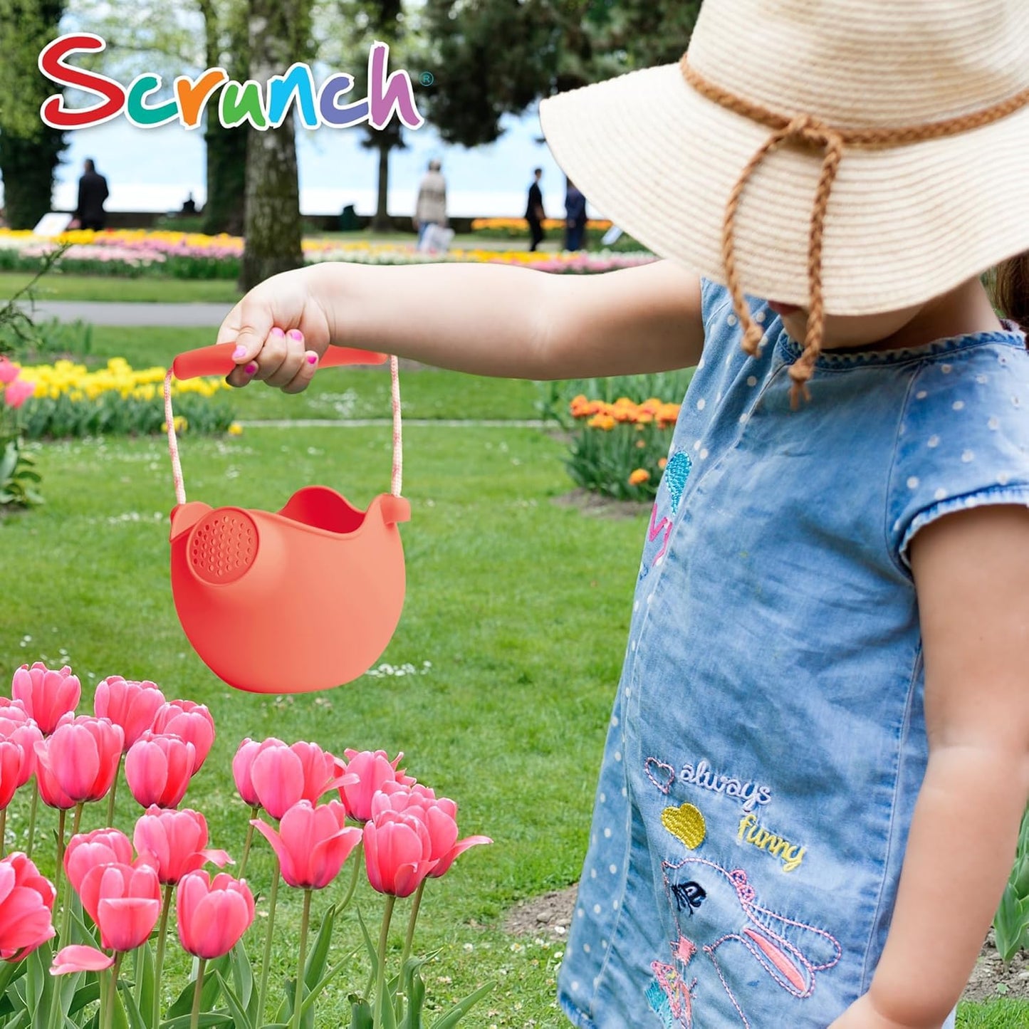 Scrunch Watering Can- Coral- Collapsible, Lightweight & Eco-Friendly- Silicone Portable Water Pitcher for Kids, Beach, Garden & Travel- Durable & BPA-Free