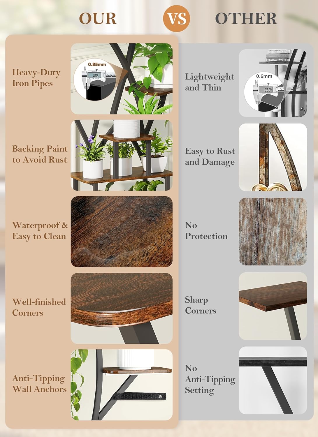 Plant Stand Indoor with Grow Lights 64" Tall Plant Shelf with Wheel Lighted Corner Plant Stands for Indoor Growing Multiple Metal 8 Tiered Large Flower Holder Plant Rack for Home Patio Balcony