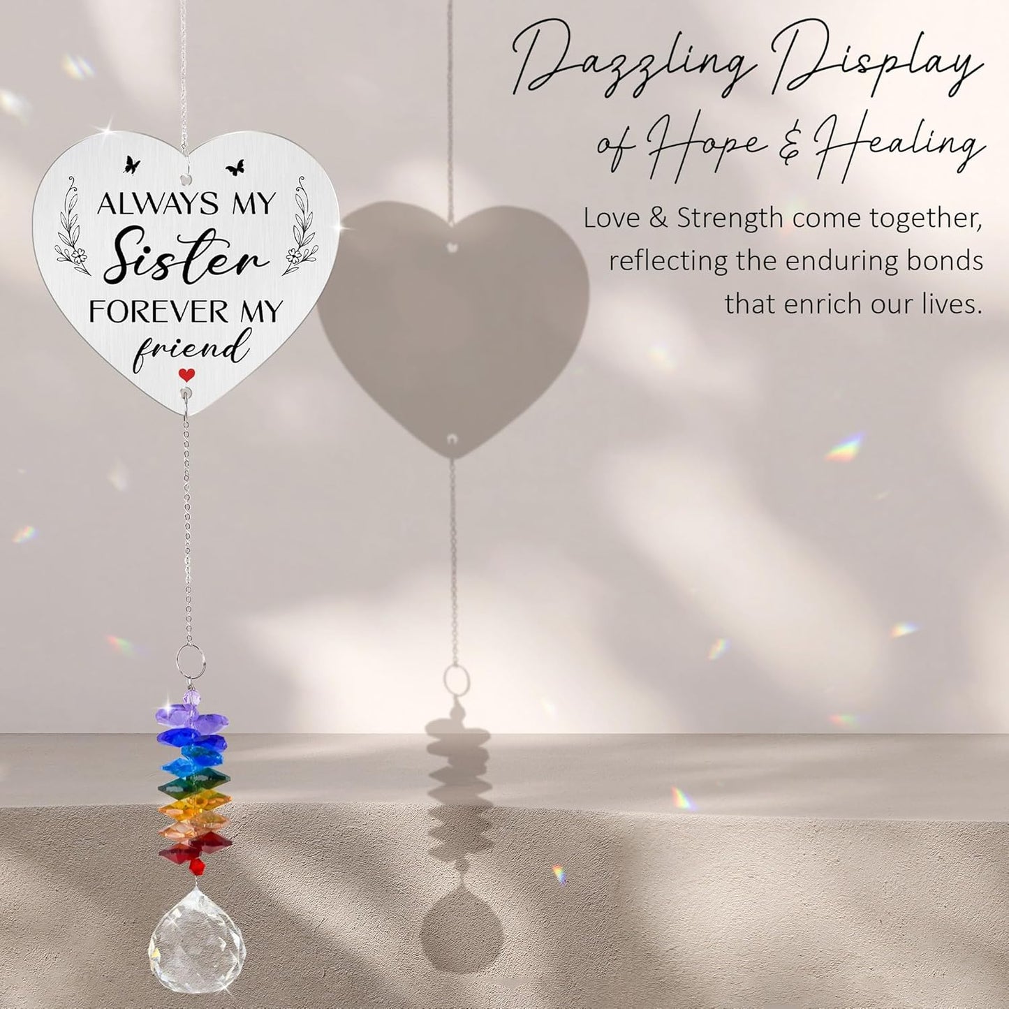 Aluminum Ornament Suncatcher Birthday Gift for Sisters - Unique Gift from Sister Brother - Crystal Rainbow Maker - Sister Suncatcher - Window Hangings Home & Garden Decor