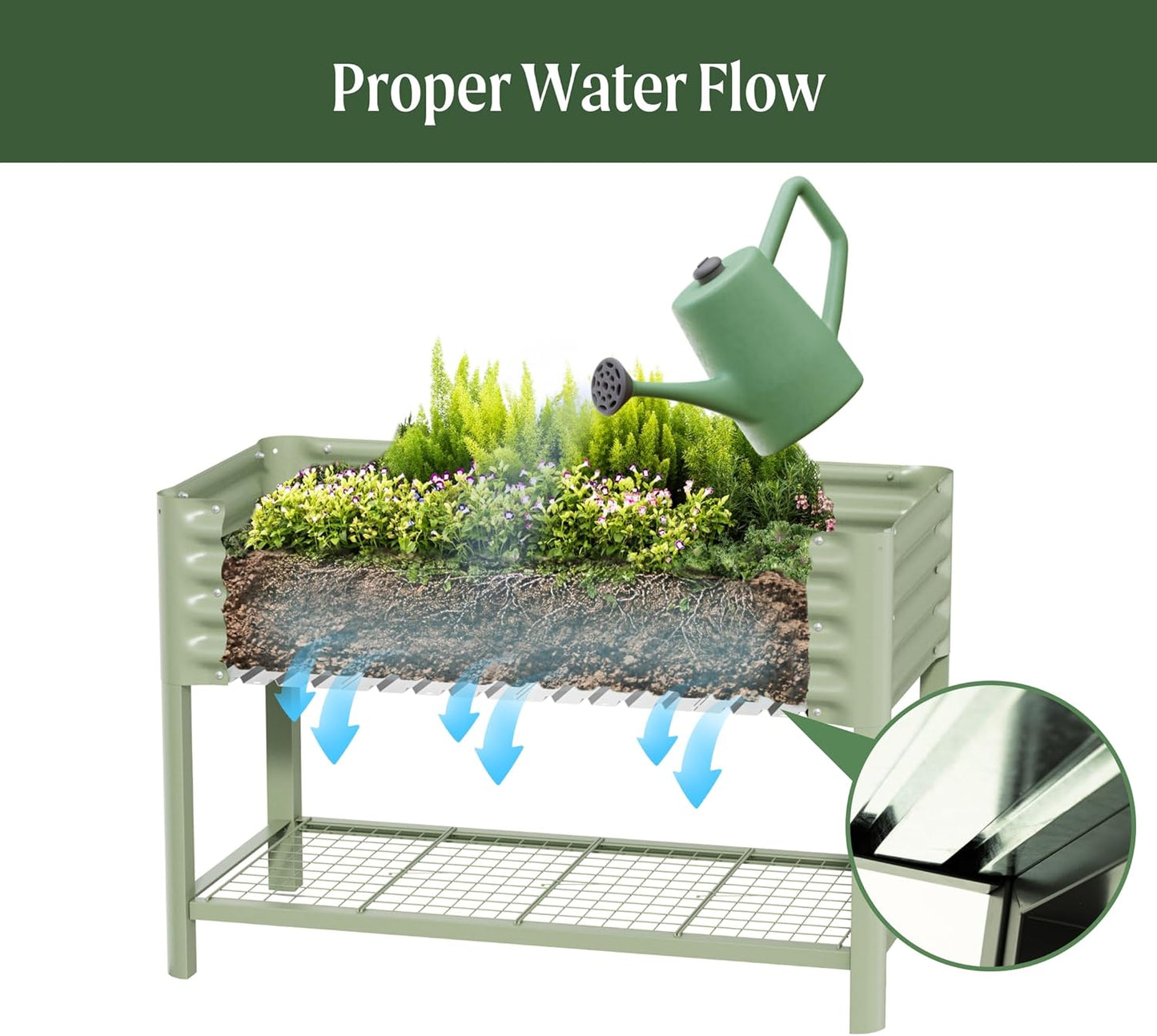 Elevated Raised Garden Bed-V Series, 2' x 4' Garden Beds with Legs & Storage Rack for Patio Porch, 700 Lbs Weight Capacity, Outdoor Planter Boxes for Gardening Herbs Vegetables Flowers, Pearl White