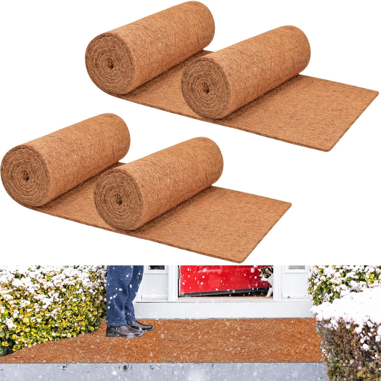 ZeeDix 4 Pack No-Slip Ice and Snow Carpet Mats-16 x 80 x 0.28 Inches Thickened Outdoor Carpet Runner Snow Mats, Coconut Fiber Carpet for Garden, Doorway, Stairs, Porch Outdoor Safer Walking