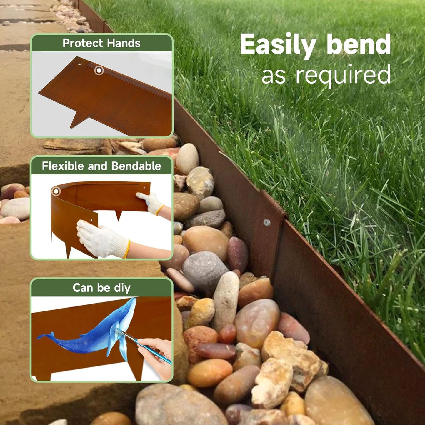 Corten Steel Landscape-40 LX 8" H Metal Garden Edging 20FT Total Rusted Lawn Edging 6 Pcs-No-Dig Hammer Heavy Duty Steel Edging-Bendable Border Strips for Lawn Yard Courtyard Pathway-6 Clips