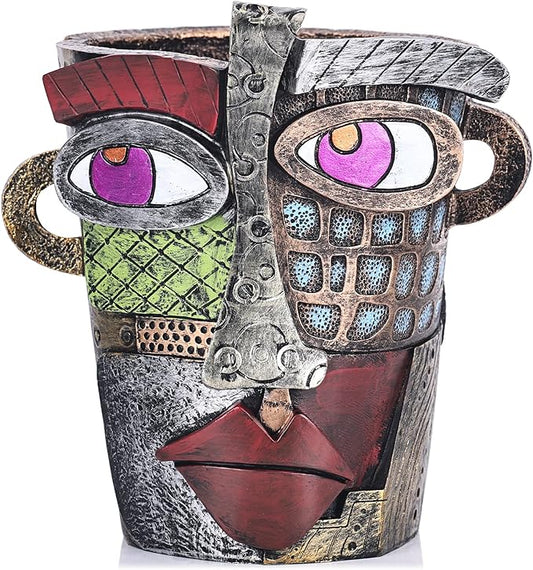 LCCCK Colorful Face Planter Funky Head Planters for Indoor Plants, Succulent Pots with Drainage for Home Unique Decor, Large Abstract Flower Pots for Indoor Outdoor Garden Cute Plant Decor