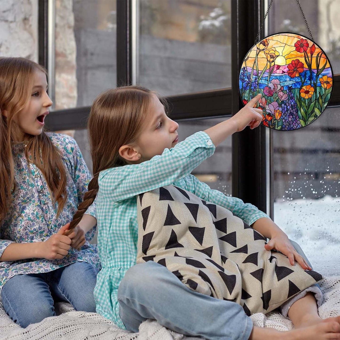 Wildflowers Sun Catcher Stained Glass Window Hanging Plant Lover Gifts for Women Wildflowers Wall Decor Handmade Sun Catcher Decoration for Garden Home Housewarming Gifts（6 inch）