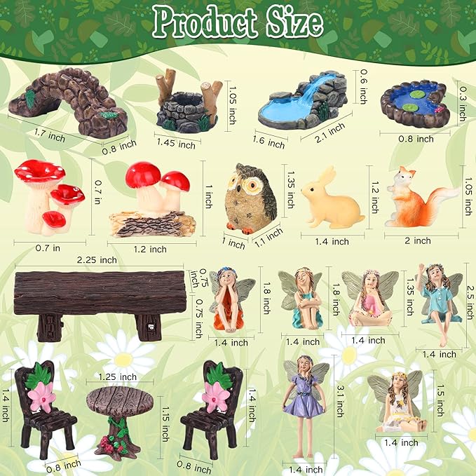 Roowest 19 Pcs Garden Accessories Garden Fairies Kit Miniatures Bunny Squirrel Owl Animals Cute Tiny Mushroom Mini Pond Bridge Figurine Miniature Micro Landscape Ornaments for DIY Home