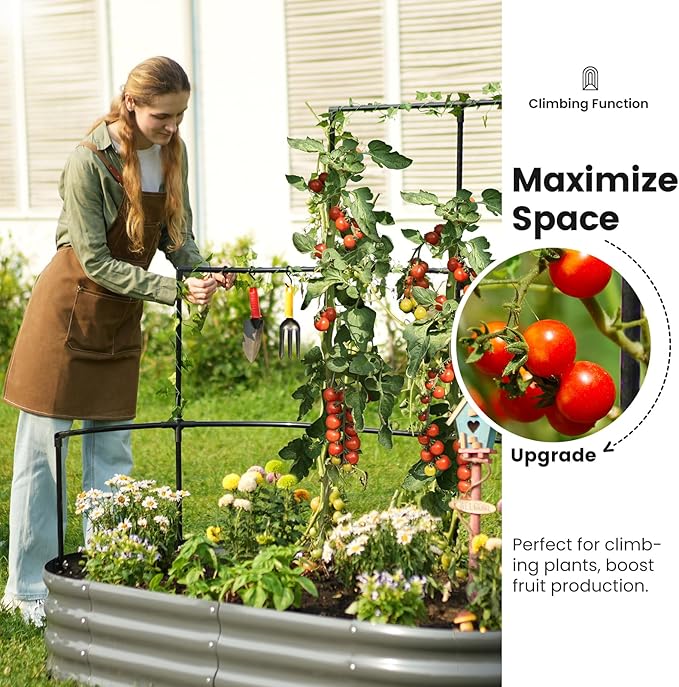 KING BIRD Raised Garden Bed with Wall Trellis Galvanized Planter Garden Box Outdoor for Gardening, Climbing Vegetables, Flowers 5.9x2.95x0.98 Ft, Dark Grey