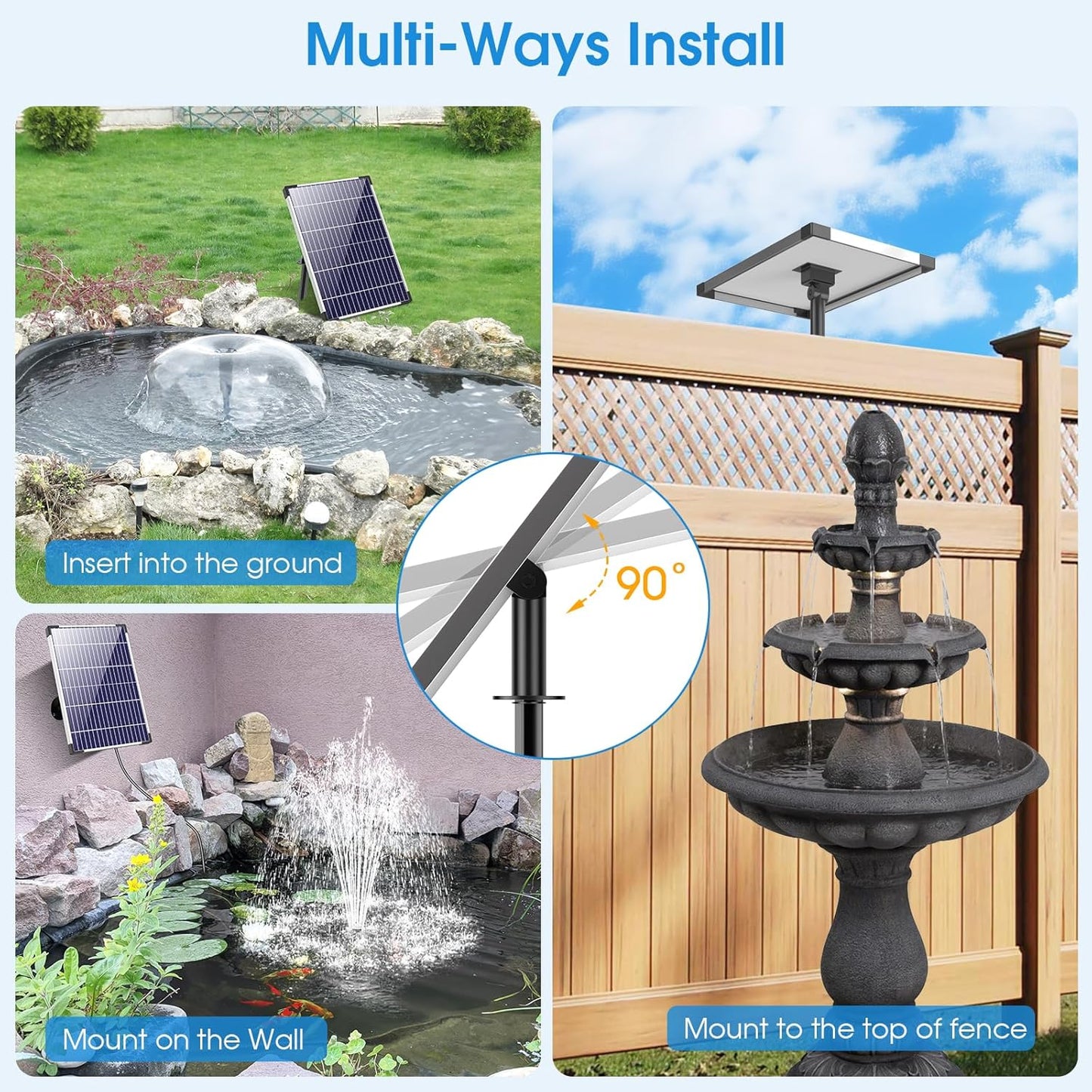POPOSOAP Solar Water Fountain Pump, 12W Solar Water Pump with Dry Run, Solar Powered Water Pump with Clear Tubing & 17Ft Cord Length for Ponds, Fish Tank, Garden, Waterfall, Hydroponics