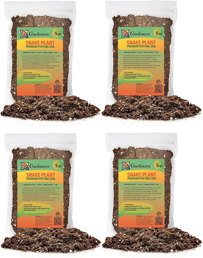 Premium Snake Plant Potting Soil Mix - 20 Quart - Green Sansevieria Trifascatia Zeylanica Plants, Plant or Re-Pot Your Snake Plant (4 Bags of 5 Quart)