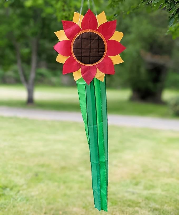 Madrona Brands Red Flower Windsock | Durable Outdoor Hanging Decoration | Yard, Garden, Patio, Home and More | 42-Inch