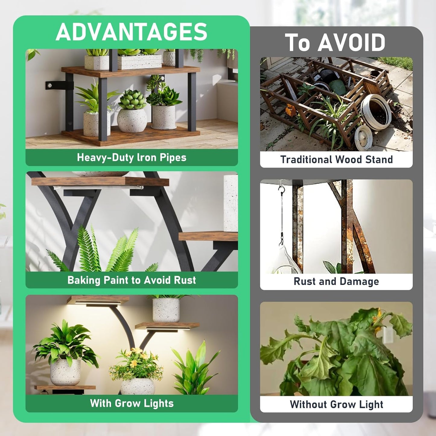 Plant Stand Indoor with Grow Light, 8 Tiered Plant Shelf Indoor for Multiple Plant, Metal Corner Plant Stand Plant Holder Flower Stand Display Rack for Patio, Garden, Balcony, Living Room