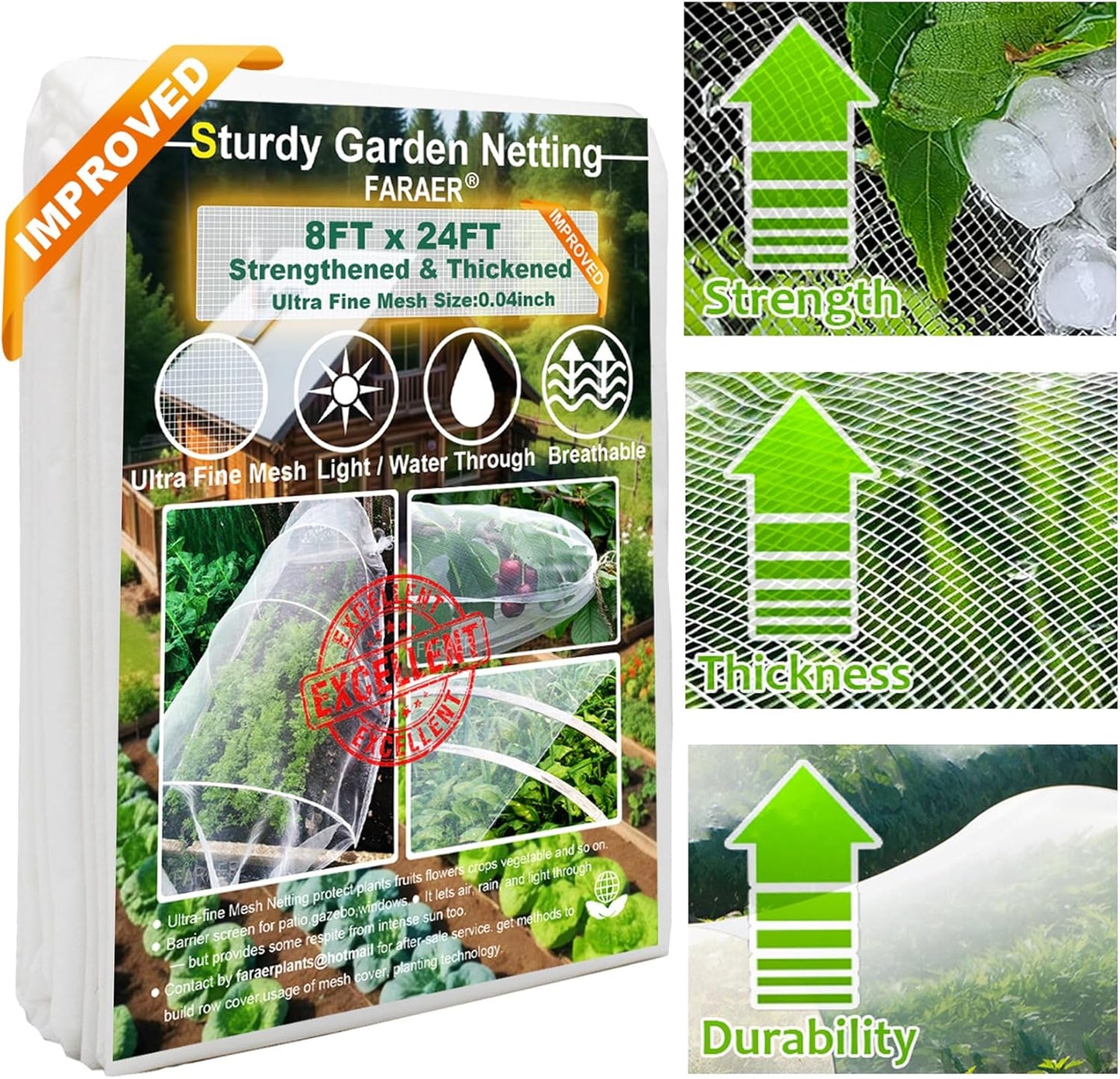 Garden Pest Barrier Netting, Insect Barrier Net 8x24Ft Ultra Fine Protect Netting Thickened Mesh Net Plant Covers for Vegetable Plants Fruits Greenhouse Row Cover Raised Bed Barrier Screen Bugs Out