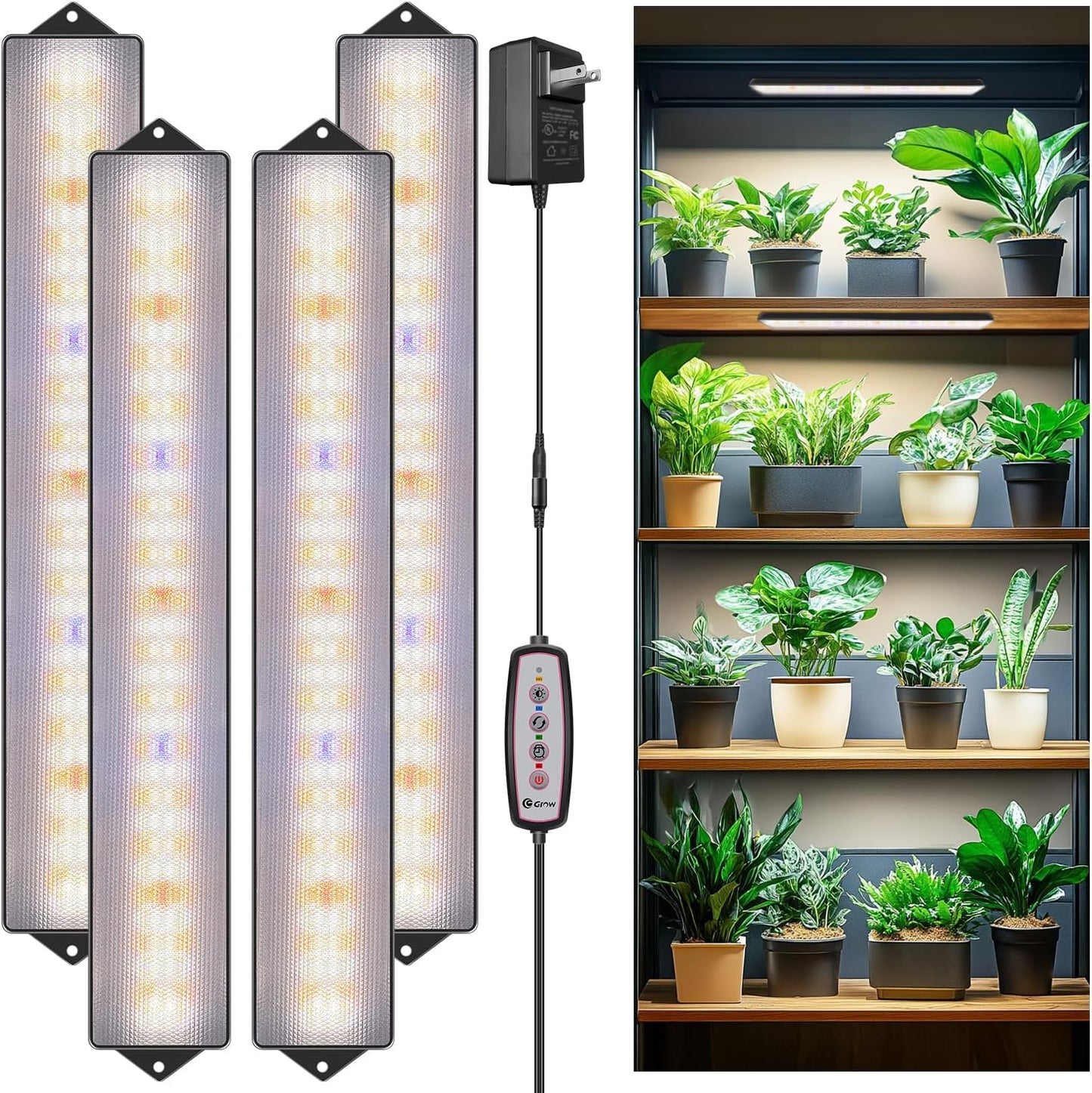 Wolezek Grow Light Strips for Indoor Plants, 420 LEDs Full Spectrum Plant Light for Indoor Growing with Upgared 4/8/12/16H Auto Timer, Grow Lamp Bar for Seedling Succulent, 13.8 Inches, 4 Pack