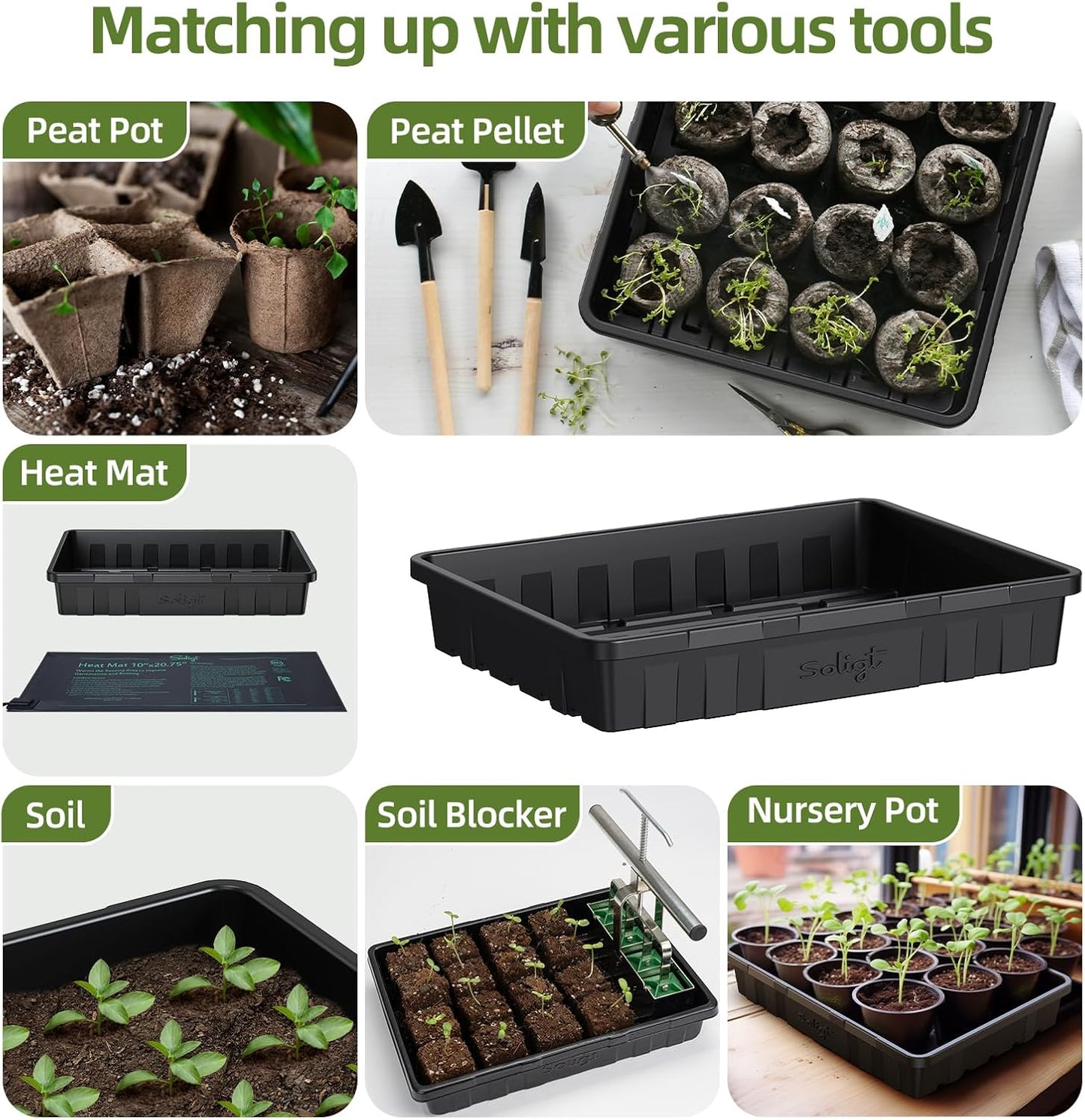 SOLIGT Extra Thick Heavy Duty 10 Pack Seed Starting Trays - Microgreens Growing Trays Seedling Plant Germination Starter Tray Transplant Fodder Flats, No Holes, No Leakage, Reusable, 14 * 10.8 * 2.3"