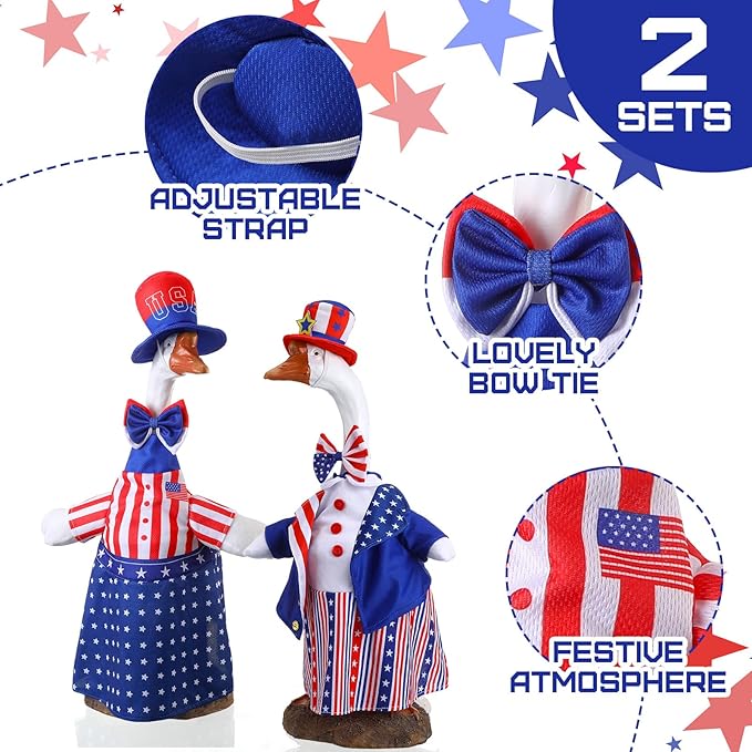 Frienda 2 Set Porch Goose Outfits Clothes 23 Inch Garden Raincoat Flag Bee Fishing Style Goose Costume for Lawn Patio Valentine's Day Decor