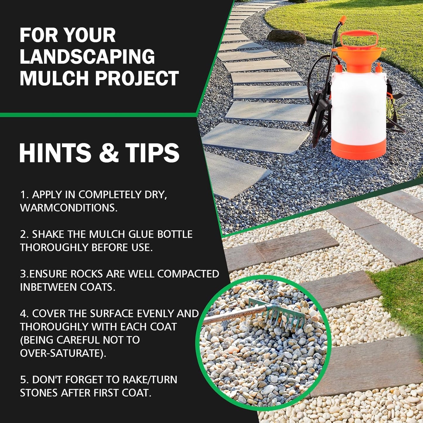 Mulch Glue for Landscaping, 1.32Gallon Rock Glue,No-Toxic Long-Lasting,Fast-Dry Strong Pebble Binder, Powerful Pea Gravel Binder for Garden, Pine Straw for Outdoor,Mulch Lock and Pea Gravel Stabilizer