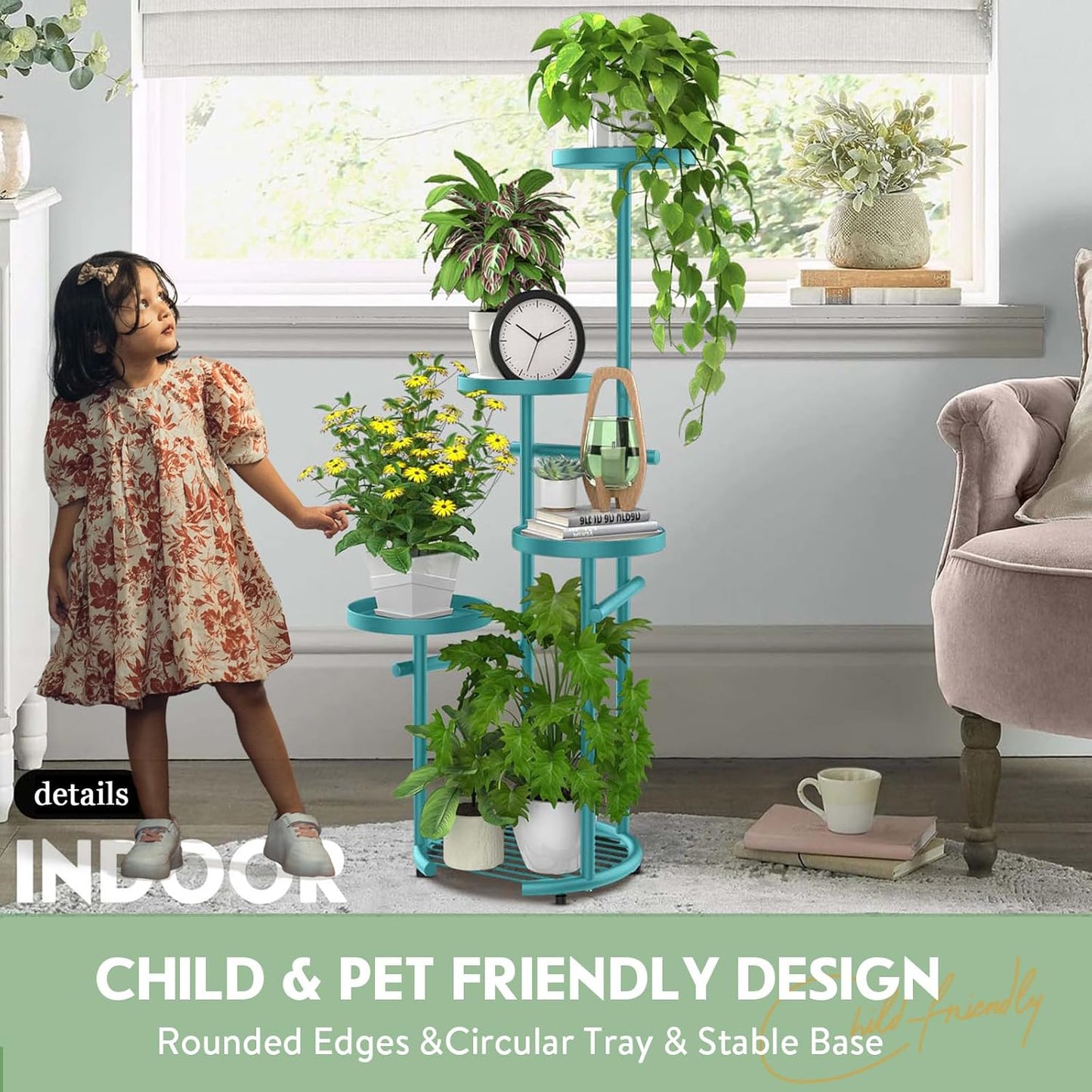 TOSKING 5 Tier Metal Plant Stand Indoor， Plant Shelf, Corner Shelf Flower Pot Stand for Outdoor Plant Stand for Living Room Balcony Garden Patio Bedroom (Blue, 38in)