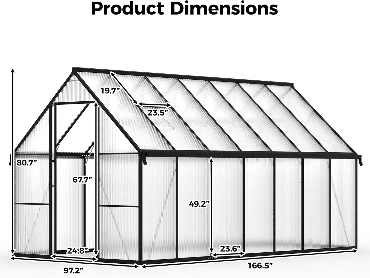 8x14 FT Greenhouse for Outdoors, Polycarbonate Greenhouse with Roof Vent, Enhanced Aluminum Large Walk-in Green House for Garden Backyard
