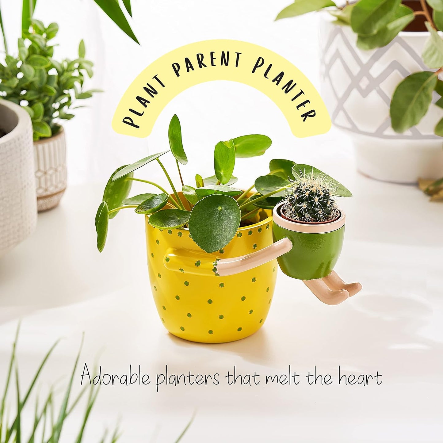 VIRTUNE Adorable Plant Pots. 5" Flower Pot & 2" Small Succulent Pot with Drainage. Small Plant Pots, Cute Pots for Plants, Succulent Planter (Light Yellow)