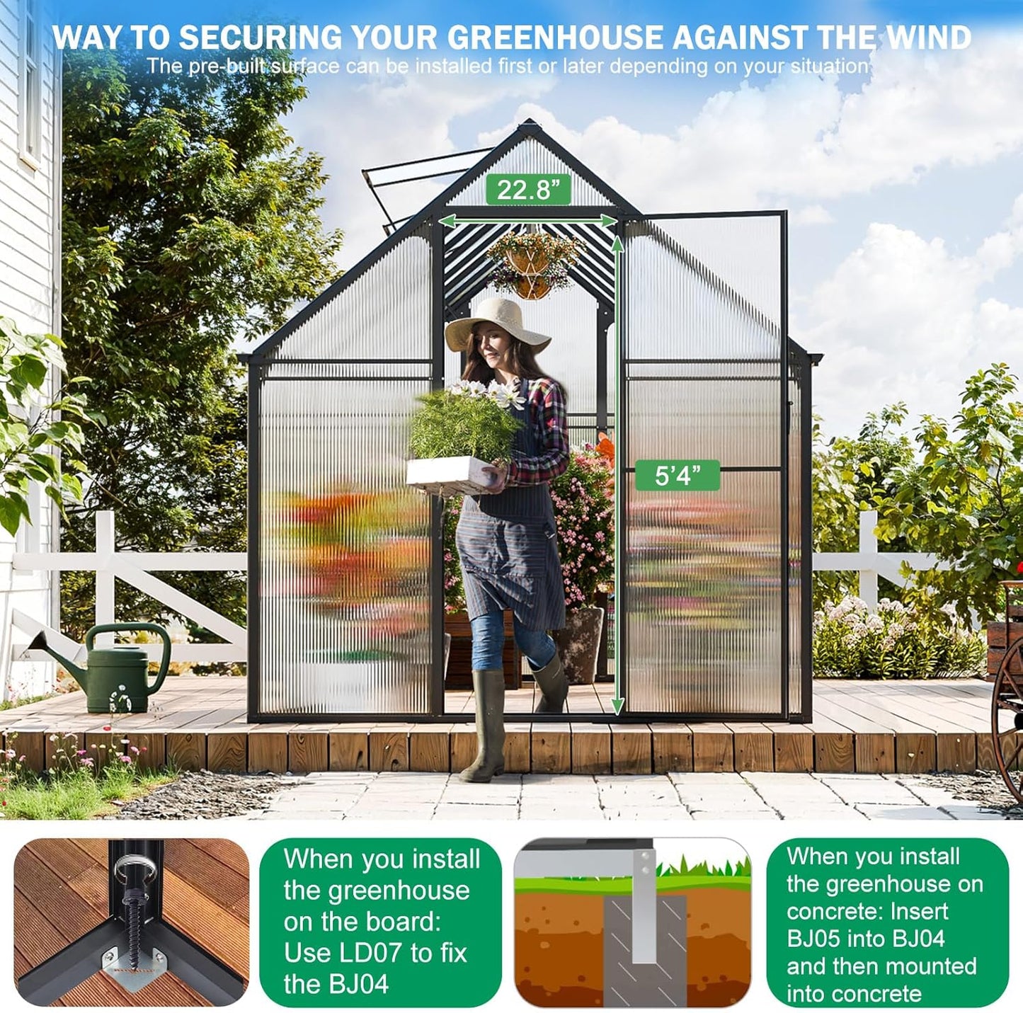 CDCASA 6x16 FT Greenhouse for Outdoors, Large Polycarbonate Greenhouse Aluminum Greenhouses w/Vent Window, Swing Door & Easy Assembly Walk-in Green House for Patio, Backyard, Garden, Black