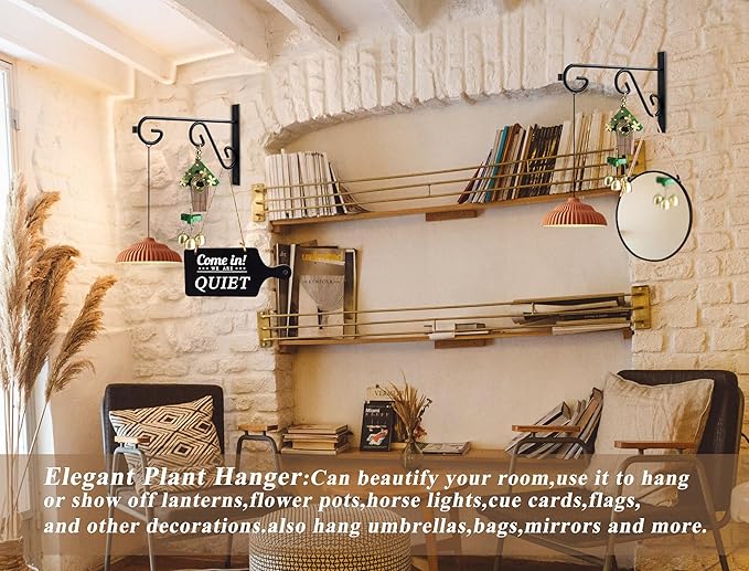 Plant Hook 4Pcs Hanging Basket Hooks,9in Plant Hangers Outdoor/Indoor,Black Plant Bracket Hook for Hanging Flower Baskets,Bird Feeder Hanger