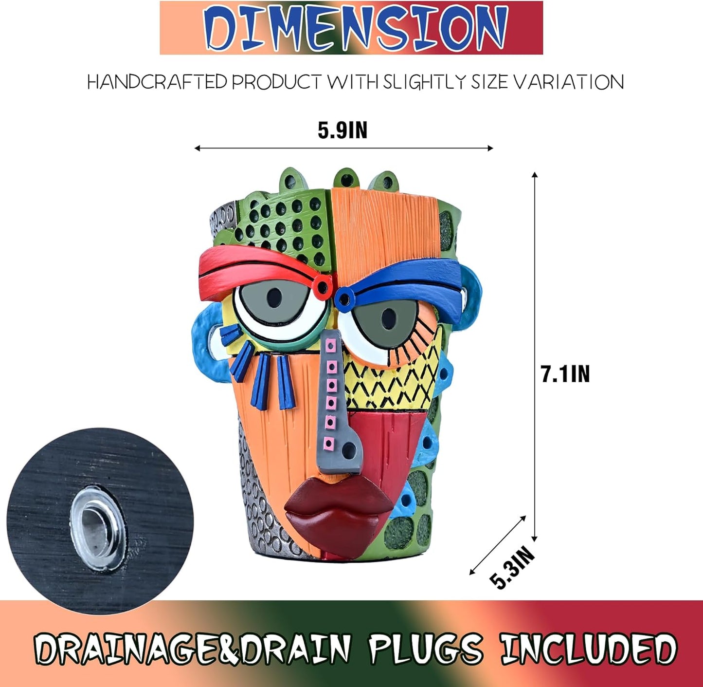 Bohemian Face Planter Pots for Plants,Hand-Painted Colorful Flower Pots with Drainage, Indoor Outdoor Garden Decor Gift(Modern,Small)