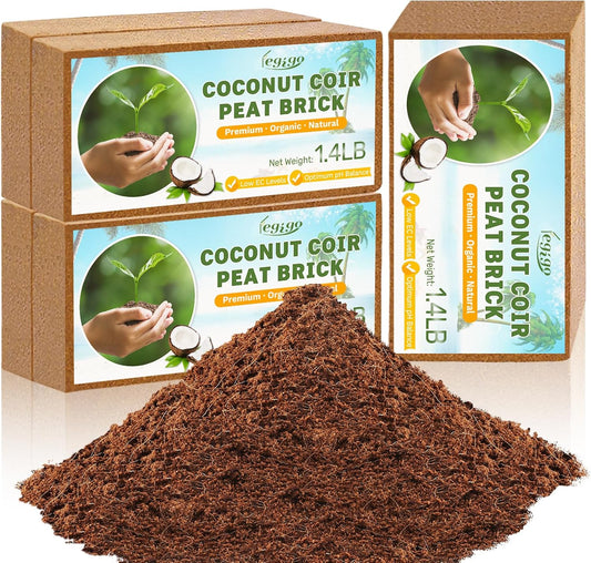 Legigo Pack of 5 Organic Coco Coir Bricks- 100% Natural Compressed Coco Peat Brick Coconut Fiber Substrate with Low EC& pH Balance, Coir Plant Soil Enhance Root Growth for Herbs, Flowers, House Plants