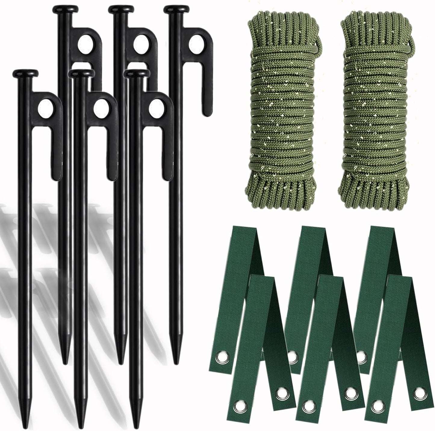 Tree Stakes Kits, Tree Stakes and Supports Kits for Hurricane Protection & Bad Weather, Include 6 PCS 11.8" Heavy Duty Steel Tree Stake, 6 PCS 15.8" Tree Straps and 100 FT Rope