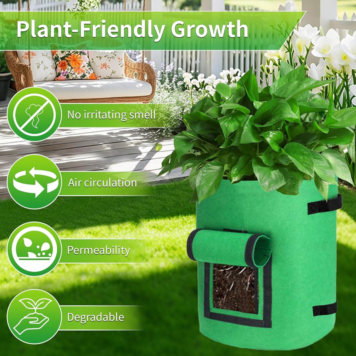 KONGDY 5 Pack 10 Gallon Potato Grow Bags, Heavy Duty Thick Aeration Nonwoven Fabric Pots with Handles, Colorful Plant Grow Bags for Outdoor Garden Potato, Tomato and Vegetables