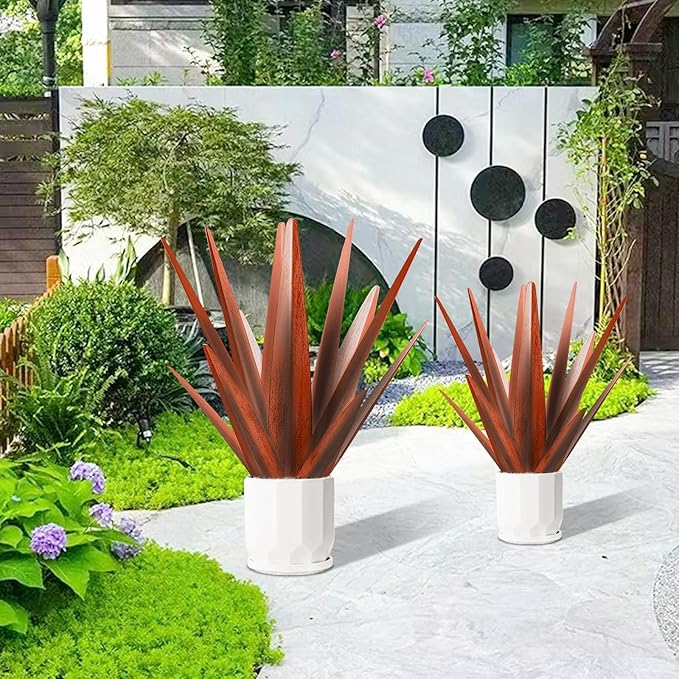 Enlarge Metal Plants Tequila Rustic Sculpture, Outdoor Patio Yard Home Decor Hand Painted Agave Garden Statue, Outdoor Lawn Ornaments Yard Stakes for Mom Gift (1 Big coppery)