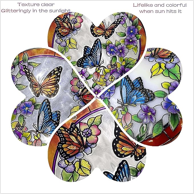 Butterfly Stained Glass Suncather Window Hangings, Colorful Flower Suncatchers 6 inch Colorful Glass Panel Sun Catchers Pretty Gifts, Decoration for Home Garden Christmas Party Wedding