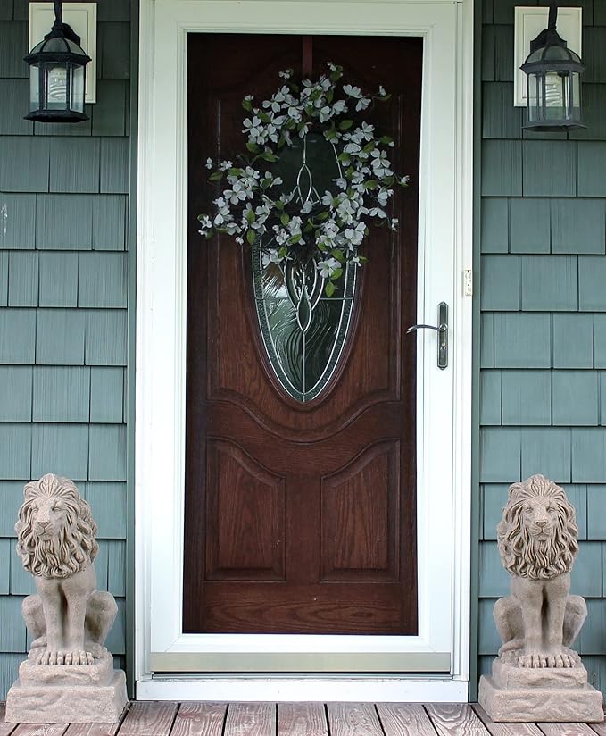 EMSCO Group Guardian Lion Statue – Natural Sandstone Appearance – Made of Resin – Lightweight – 28” Height