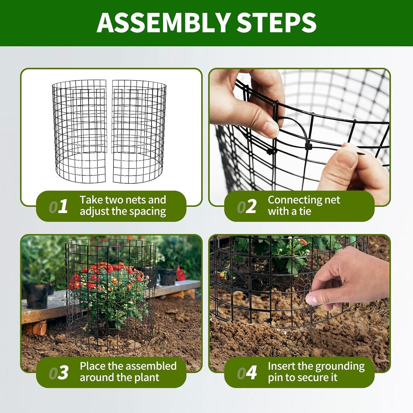 10 Pack Metal Plant Protector, Metal Plant Protection Cages (13" Diax14.2H) to Keep Animals Out, for The Garden Protection of Flowers, Saplings, Fruits Vegetables, Black