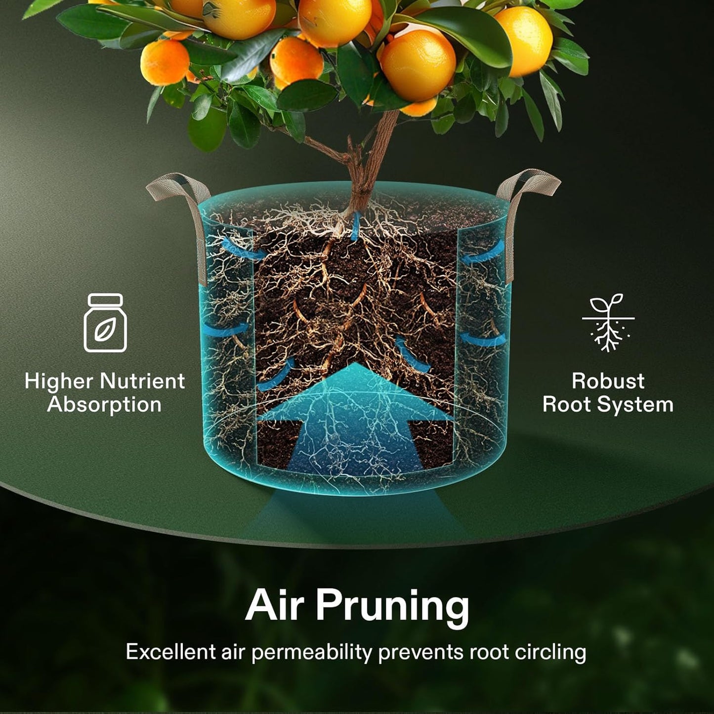 VIVOSUN 5-Pack 5 Gallons Grow Bags Heavy Duty Thickened Nonwoven Fabric Pots with Strap Handles Tan