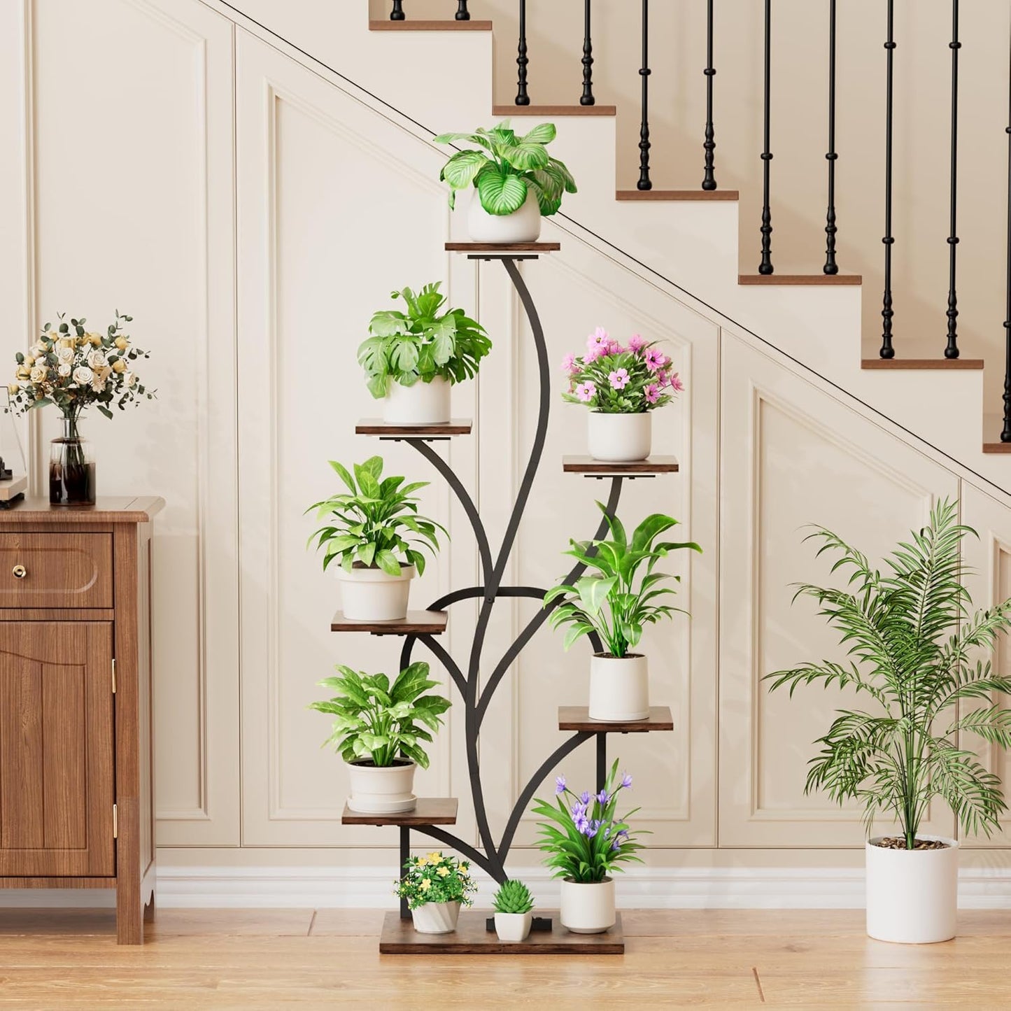 plant stand indoor with grow lights - 51" tall plant stand, corner plant shelf for indoor plants, 8 Tiered Lighted Flower holder, vase-shaped plant rack for living room, hallway, home décor