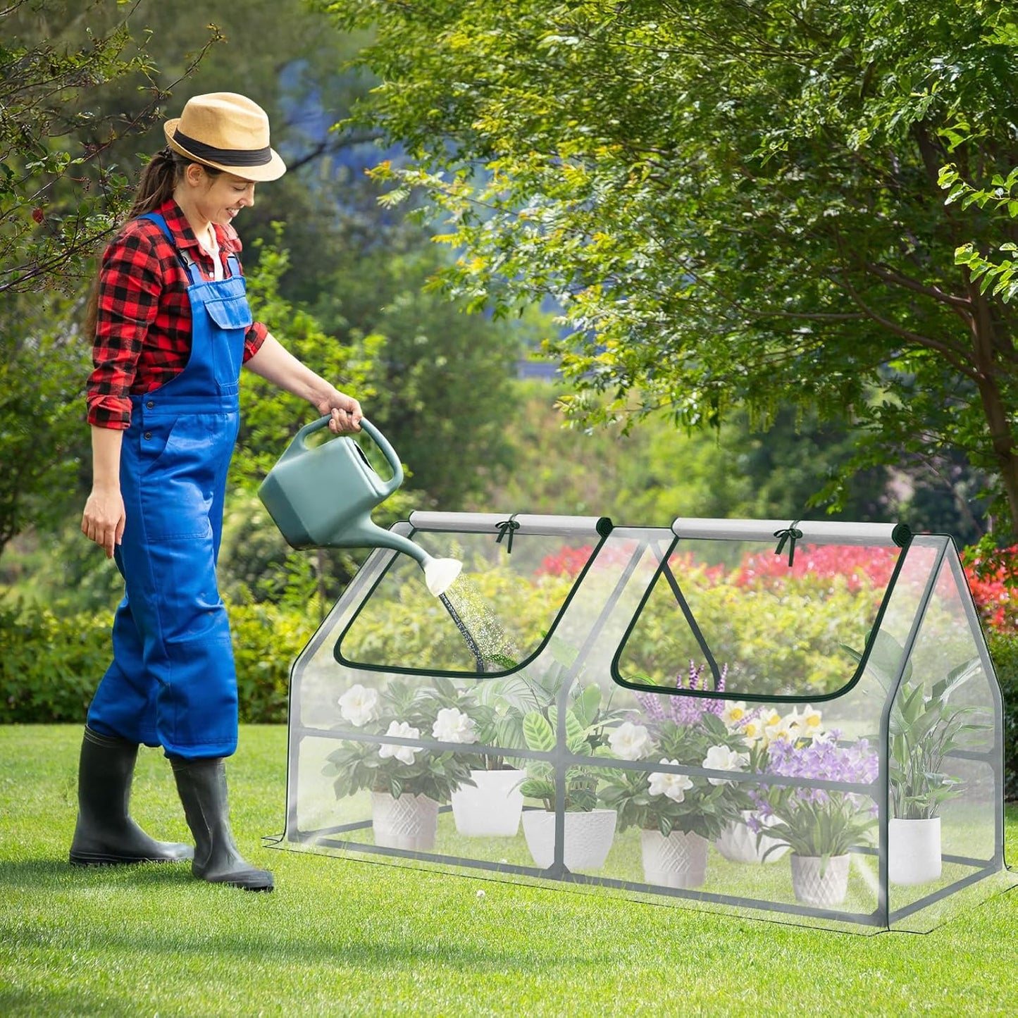 Aoodor 4 x 2 x 2 ft Mini Greenhouse with 2 Zipper Doors, Water Resistant, UV Protected for Flowers, Vegetables and Herbs, Transparent