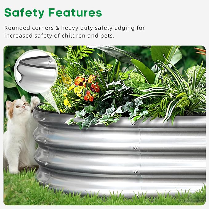 JERIA 6×3×1ft Oval Raised Garden Bed,Galvanized Raised Garden Bed Kit Outdoor Metal Gardening Planter Box for Vegetable, Fruits, Flower，Herbs