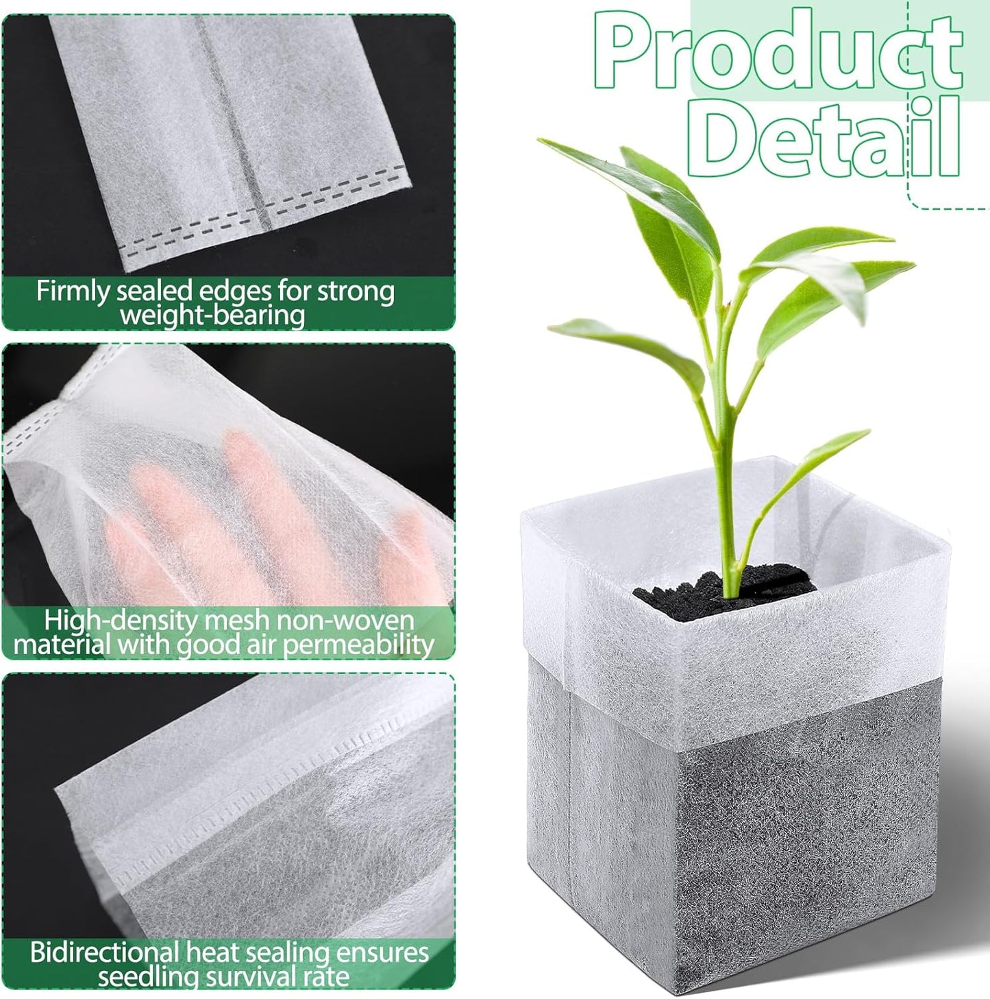 Augshy Nursery Growing Bags, 200Pcs Plant Grow Bags Non-Woven Fabric Seedling Pots Seedling Bags for Planting Seed Starting Pots Pouches for Vegetable Flower Fruit Saplings Tree (5.9" x 6.3")