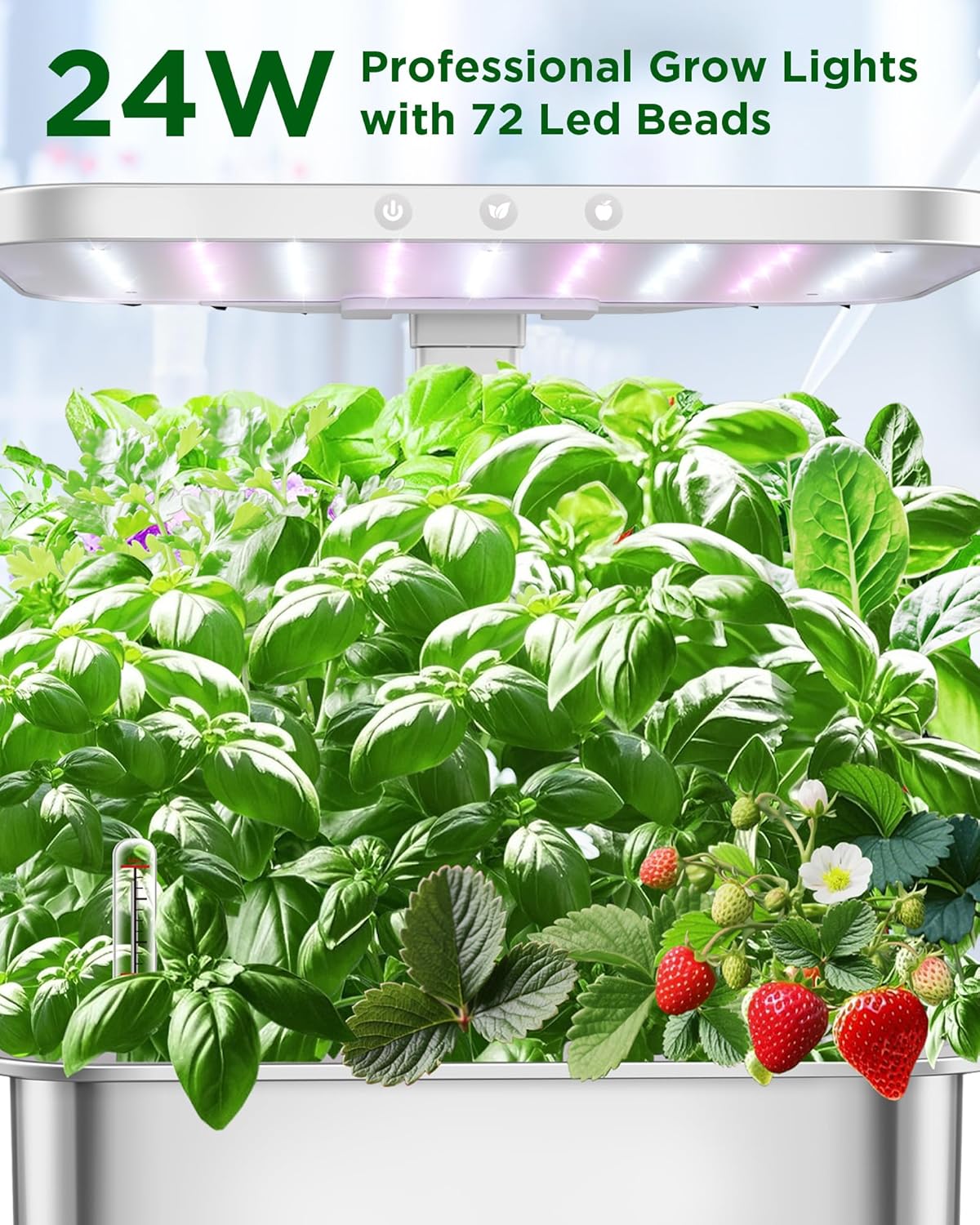 Stainless Steel Hydroponics Growing System kit Indoor Garden: Smart Indoor Herb Garden with Grow Light,15 Pods Plant Germination Kit,6L Water Tank with Quiet Pump,for Vegetables, Herbs and Flowers