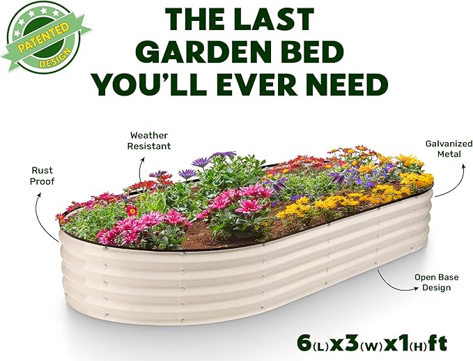 Galvanized Raised Garden Beds Outdoor // 6×3×1 ft Planter Raised Beds for Gardening, Vegetables, Flowers // Large Metal Garden Box // Patented Tool-Free Design (White)
