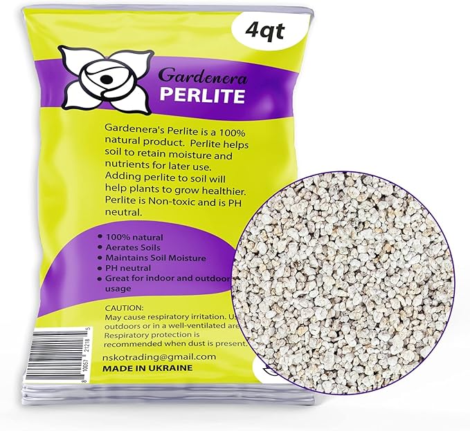 Organic Perlite - Medium/Fine Grade (4 Quart Bag) Horticultural Soil Amendment for Indoor & Outdoor Container Plants for Drainage Management and Enhanced Growth