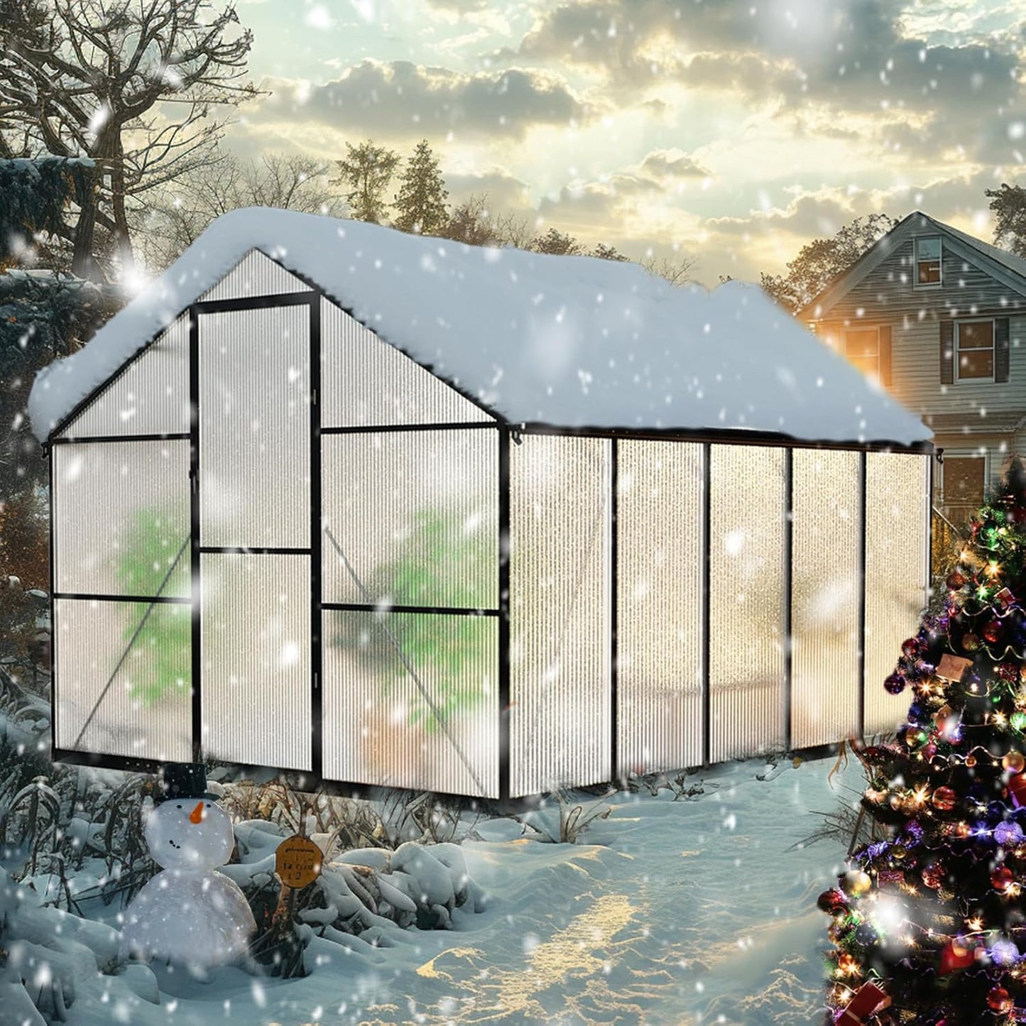 8×10FT Greenhouse for Outdoors, Large Walk in Greenhouse Kit and Winter Garden Planting, Enhanced Aluminum Green Houses for Outside Withstands Strong Wind or Heavy Snow to Protect Vegetables or Plants