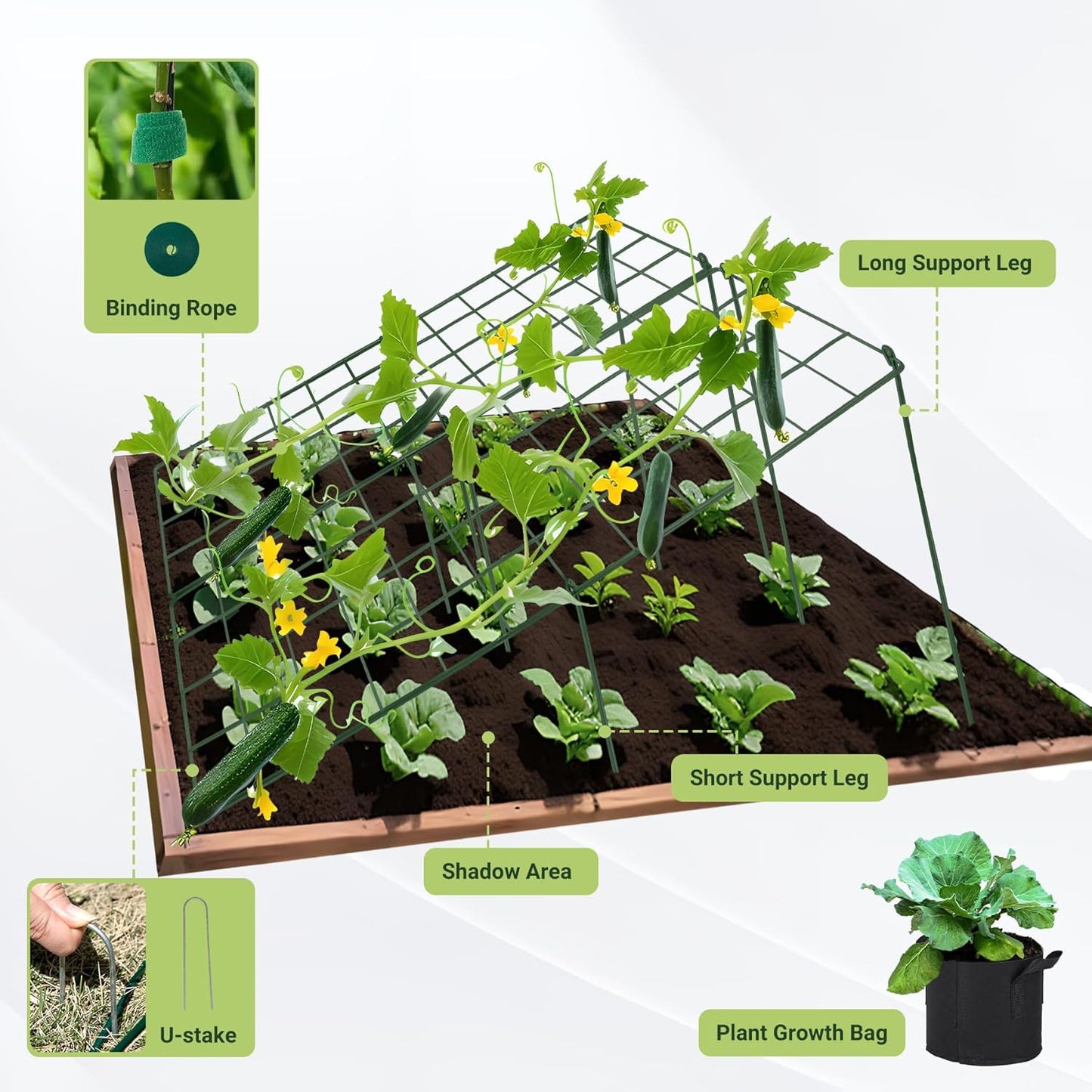 Cucumber Trellis for Raised Bed, 48" L x 32" W Garden Trellis for Climbing Plants Outdoor with Support Structures, A Frame Trellis for Climbing Vegetables Peas, Vine, Bean - 2 Pack