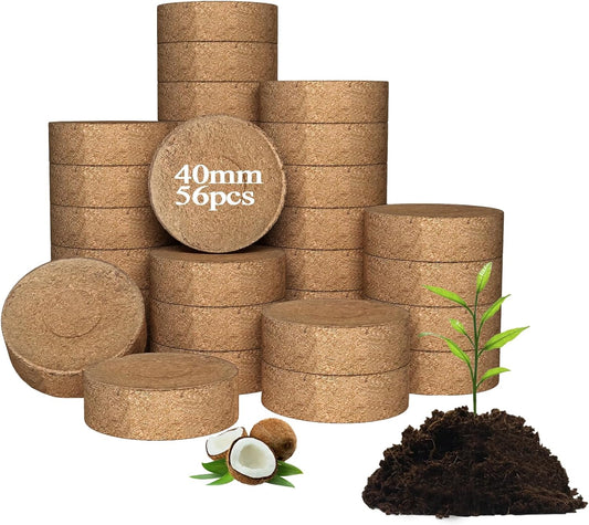 56 Pcs 40mm Compressed Coconut Coir Potting Soil,Coco Coir Pellets for Plants,Coco Fiber Pellets for Planting, Garden, Bonsai, Vegetables & Flower