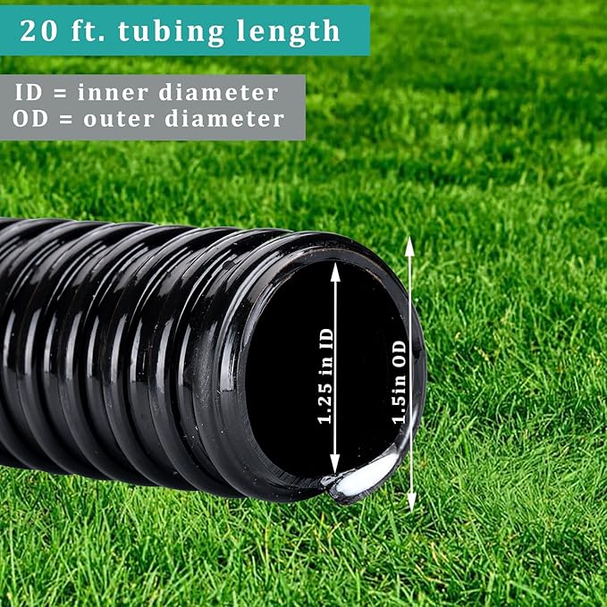 Pond Tubing ID 1 1/4” × 10ft Black Corrugated Flexible Reinforced Waterfall Pond Tube Sump Pump Hose, Non-toxic & Kinkproof (10 ft, 1 1/4" ID)