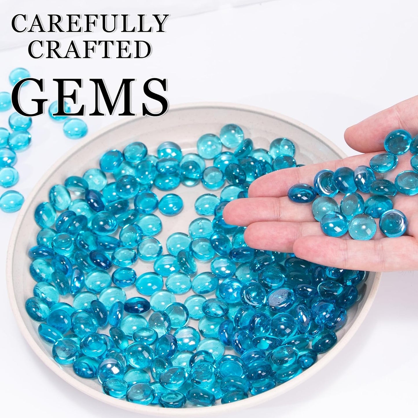 Meschett 50PCS Mini Glass Gems,Sea Blue Mancala Stones Flat Bottom Marble Beads for Home Decorative Art Craft Vase Filler(0.5"~0.7")