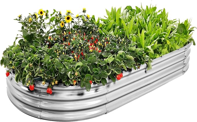 Galvanized Raised Garden Bed Kit, Oval Large Metal Planter Box, Sturdy and Durable, Garden Boxes Outdoor Raised for Vegetables, Fruits, Flowers and Herbs, 4x2x1ft (Silver)