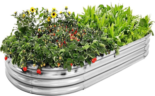 Galvanized Raised Garden Bed Kit, Oval Large Metal Planter Box, Sturdy and Durable, Garden Boxes Outdoor Raised for Vegetables, Fruits, Flowers and Herbs, 4x2x1ft (Silver)