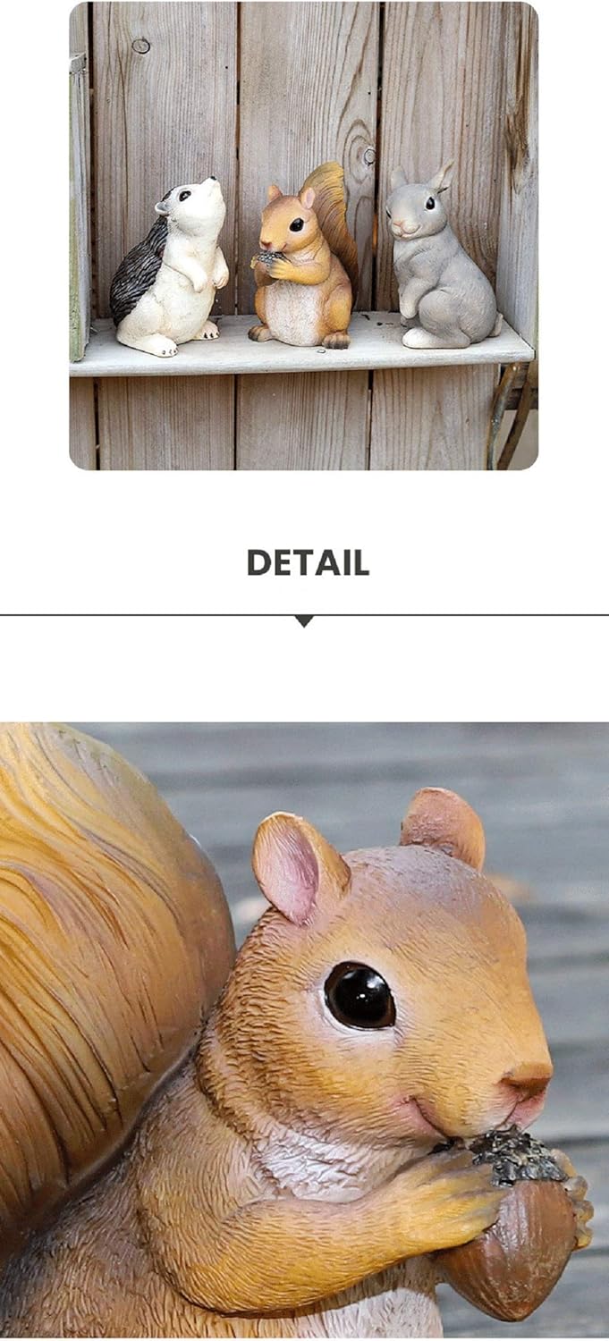 Rabbit, Squirrel and Hedgehog, Resin Garden Sculpture, Super Cute Outdoor Decoration, The Best Garden Sculpture Gift for Relatives and Friends