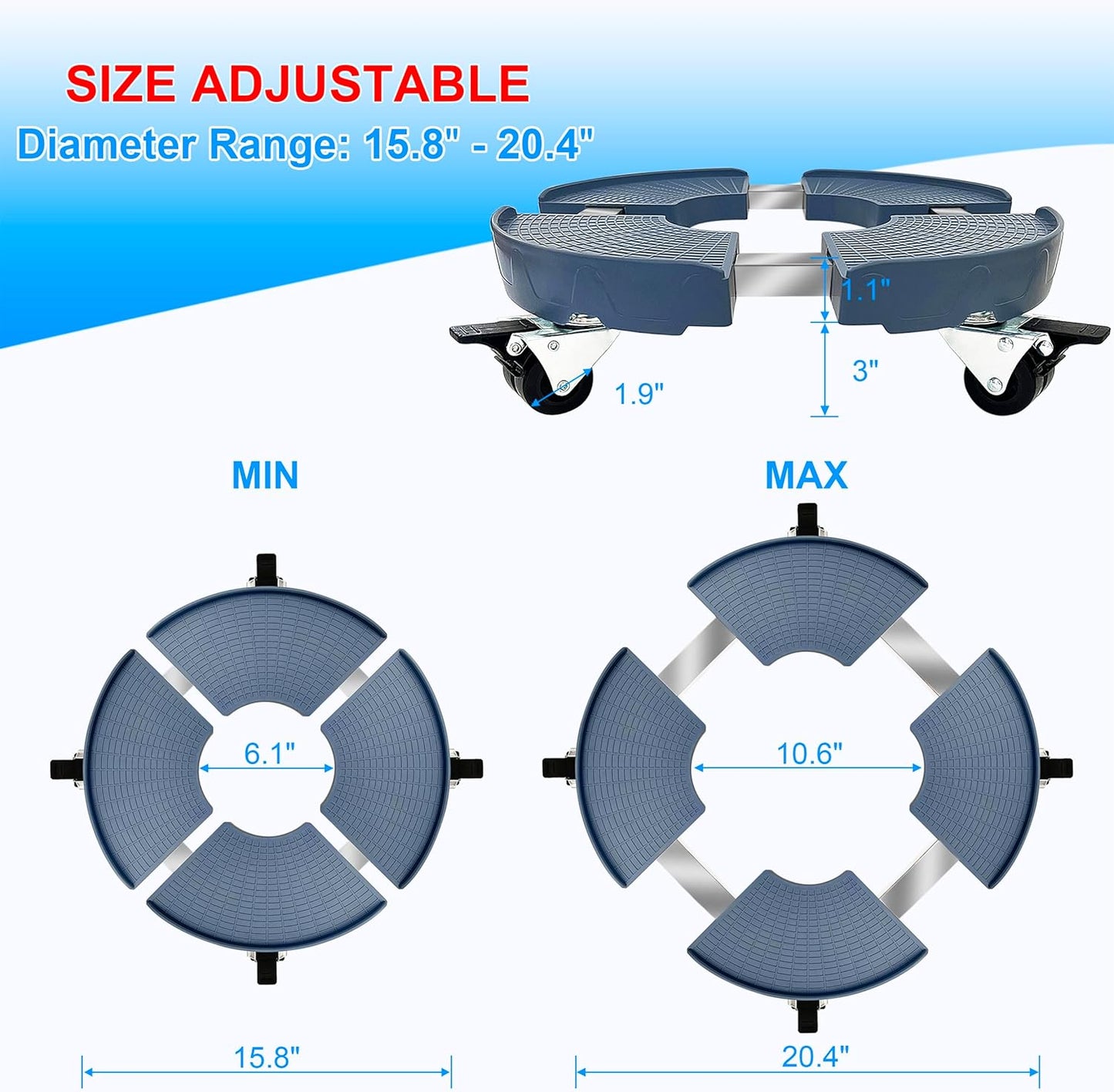CASIMR Plant Stand with Wheels, Adjustable 15-20" Heavy Duty Plant Caddy with Casters, Indoor Outdoor Large Potted Planter Cart Dolly, Rolling Plant Stand for Flower Pot, 440lb Capacity